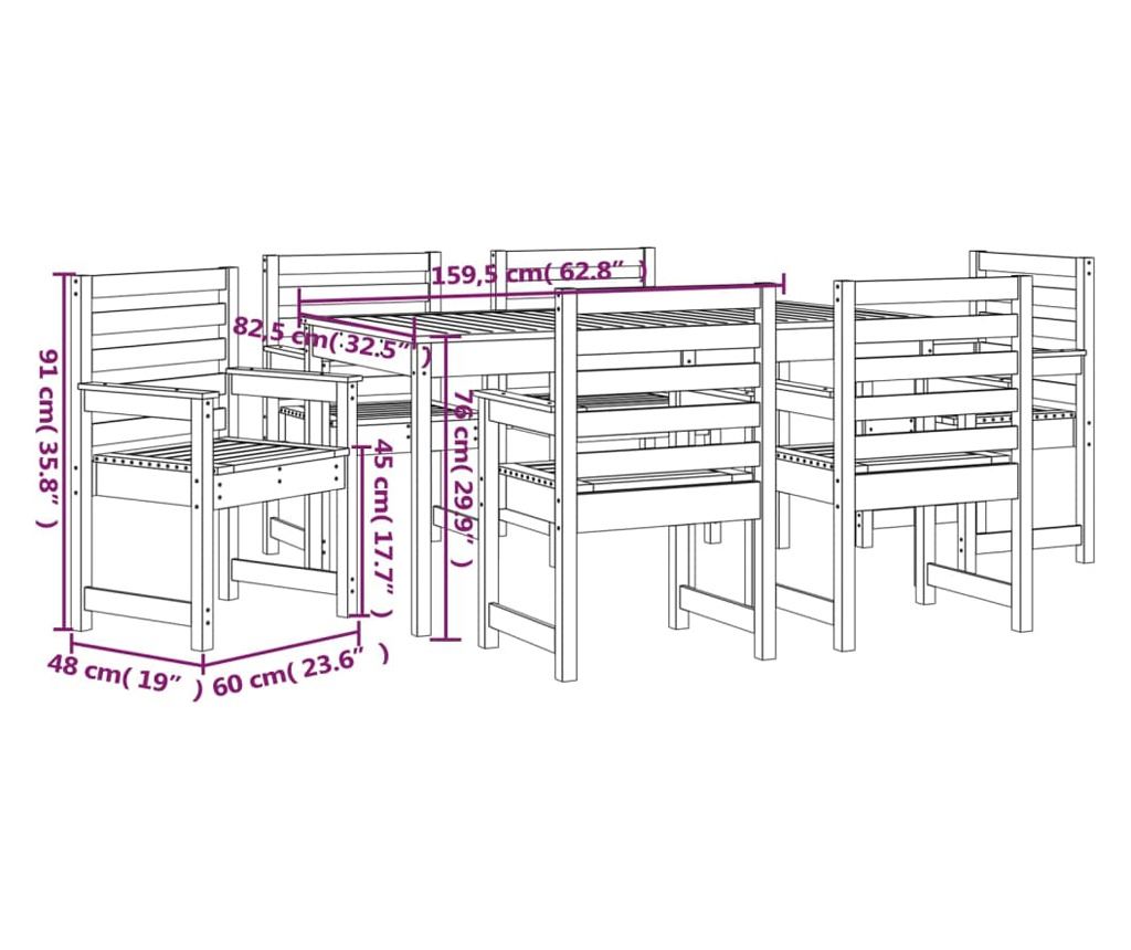 Градински комплект маса, 7 части, масивна дървесина Дуглас - 9