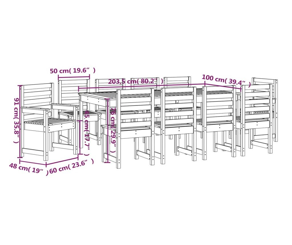 Garden Dining Set, 11 Pieces, Solid Pine Wood - 10