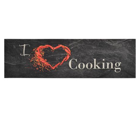 Covor de bucătărie lavabil Cooking, negru, 45x150 cm, catifea