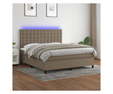 Пружинно легло, матрак и LED, таупе сиво, 180х200 см, текстил