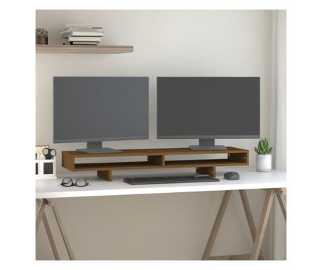 Υποστήριξη για οθόνη, μελί καφέ, 100x27x14 εκ., μασίφ ξύλο πεύκου