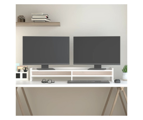 Suport pentru monitor, alb, 100x24x16 cm, lemn masiv pin