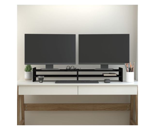Monitorllvny, fekete, 100x27x15 cm, tmr fenyfa