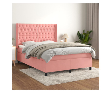 Бокс пружинно легло с матрак, розово, 140х200 см, кадифе