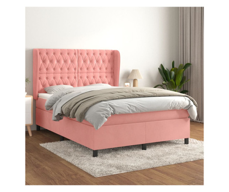 Бокс пружинно легло с матрак, розово, 140х190 см, кадифе