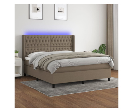 Пружинно легло, матрак и LED, таупе сиво, 160х200 см, текстил