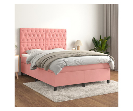 Бокс пружинно легло с матрак, розово, 140х190 см, кадифе
