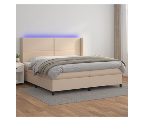 Пружинно легло с матрак и LED капучино 200х200 см еко кожа