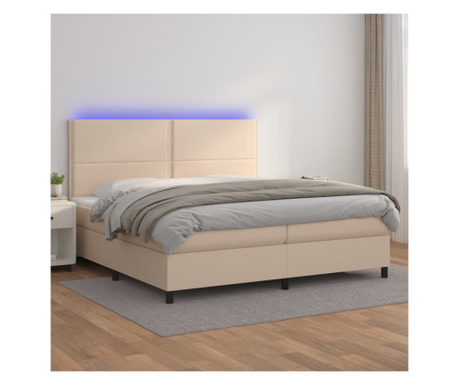 Пружинно легло с матрак и LED капучино 200х200 см еко кожа