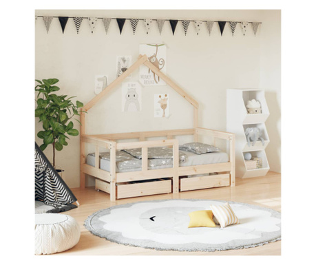 Cadru de pat cu sertare de copii, 70x140 cm, lemn masiv de pin
