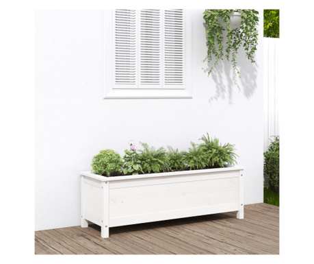 Strat înălțat de grădină, alb, 119,5x40x39 cm, lemn masiv pin