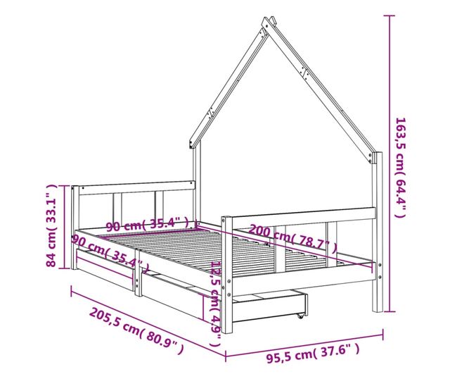 Παιδικό Κρεβάτι με Συρτάρια, 90x200 εκ., από Μασίφ Ξύλο Πεύκου