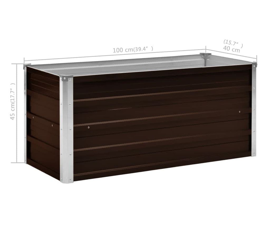 Градинска повдигната леха, кафява, 100x40x45 см, поцинкована стомана - 7