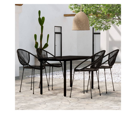 Set mobilier pentru grădină, 5 piese, negru