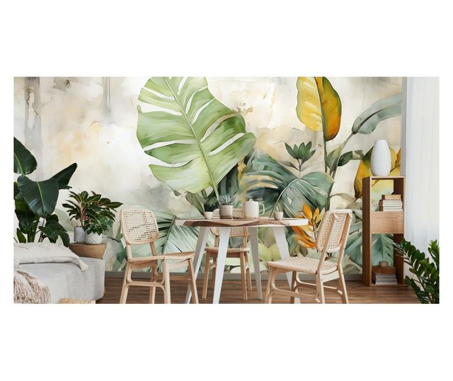 Muralo Fotótapéta monstera levelek, trópusi, vadon élő növényzet, nappali hálószoba dekoráció 400x280cm