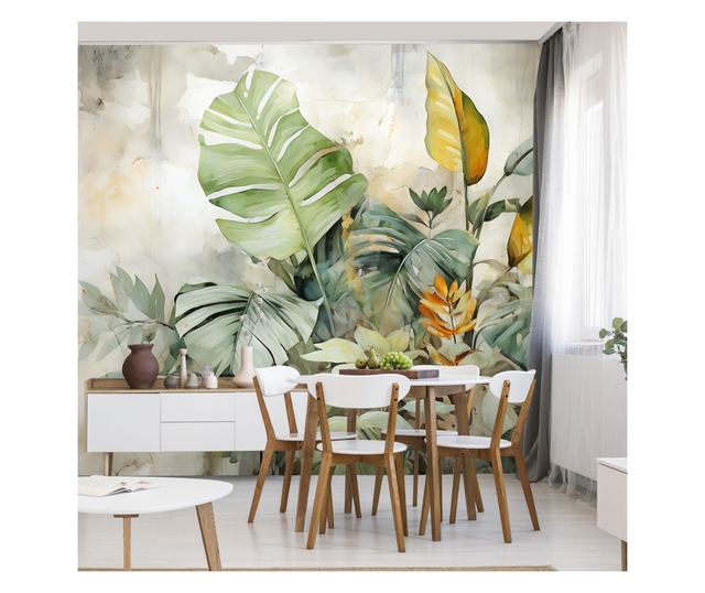 Muralo Fotótapéta monstera levelek, trópusi, vadon élő növényzet, nappali hálószoba dekoráció 400x280cm