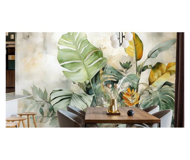 Muralo Fotótapéta monstera levelek, trópusi, vadon élő növényzet, nappali hálószoba dekoráció 400x280cm