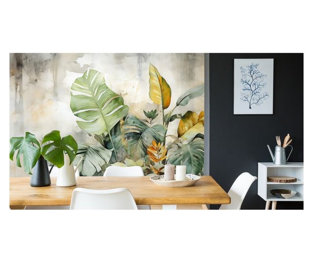 Muralo Fotótapéta monstera levelek, trópusi, vadon élő növényzet, nappali hálószoba dekoráció 400x280cm