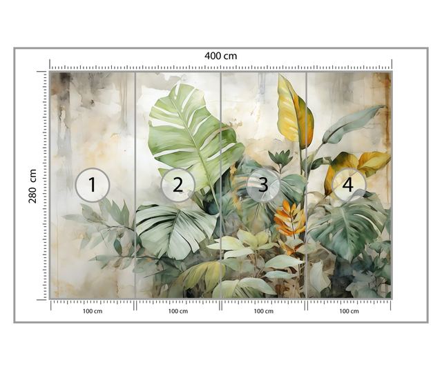 Muralo Fotótapéta monstera levelek, trópusi, vadon élő növényzet, nappali hálószoba dekoráció 400x280cm