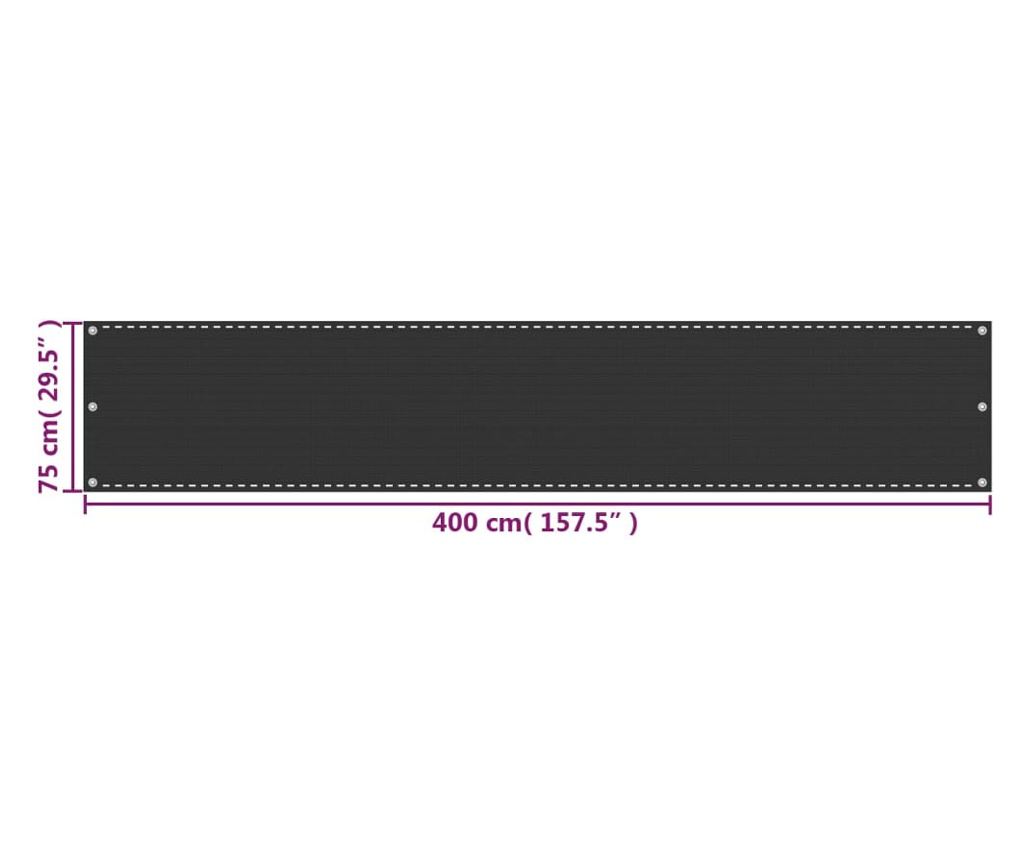 Балконски екран, HDPE, 75x400 см, антрацитно сиво - 5