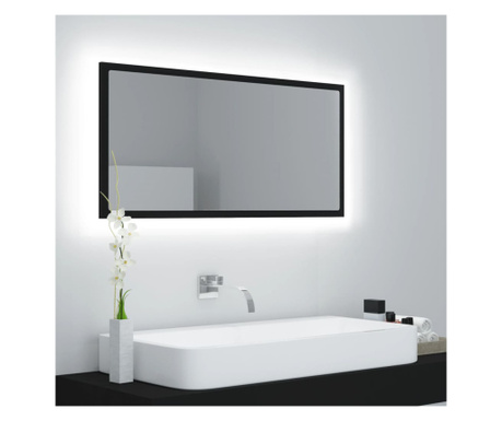 Oglindă de baie cu LED, negru, 90x8,5x37 cm, acril