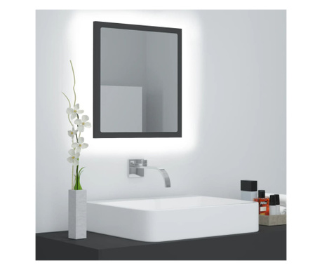 Oglindă de baie cu LED, gri, 40x8,5x37 cm, acril