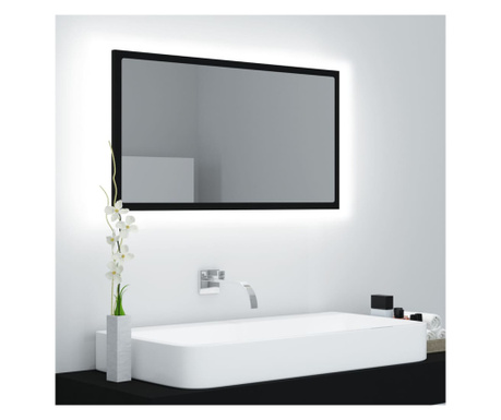 Oglindă de baie cu LED, negru, 80x8,5x37 cm, acril