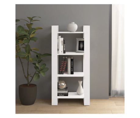 Bibliotecă/Separator cameră,alb, 60x35x125 cm, lemn masiv pin