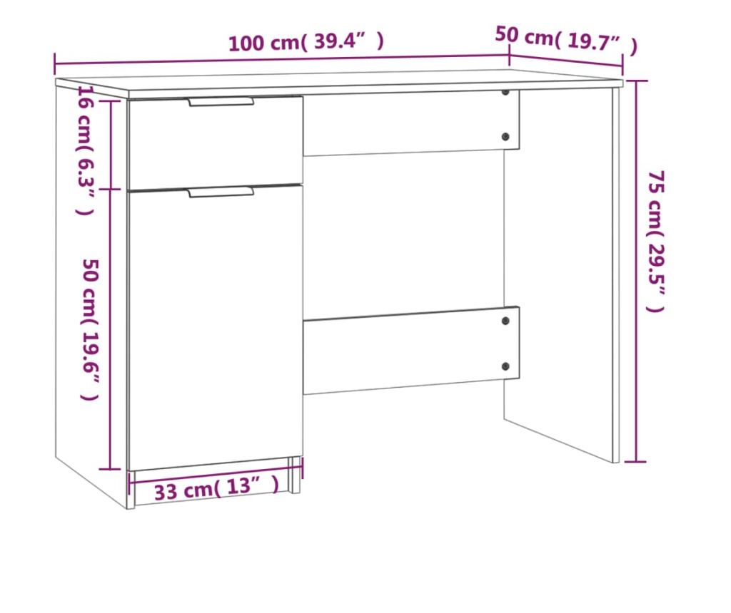 Γραφείο, καπνιστή δρυς, 100x50x75 εκ., σύνθετο ξύλο - 9