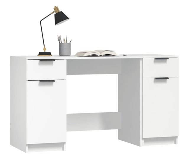 Pisarna s stransko omaro, bela, obdelano les.