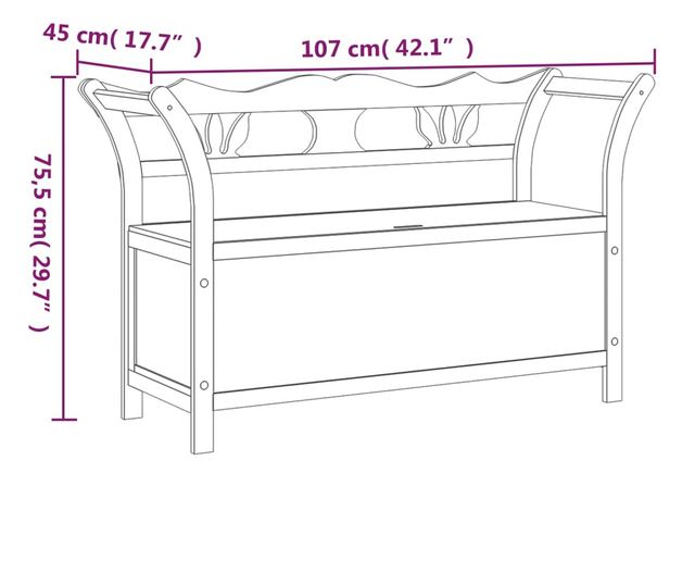 Пейка, 107x45x75.5 см, Масивна дървесина от ела