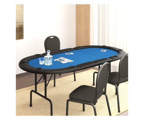 Masă de poker pliabilă, 10 jucători, albastru, 206x106x75 cm