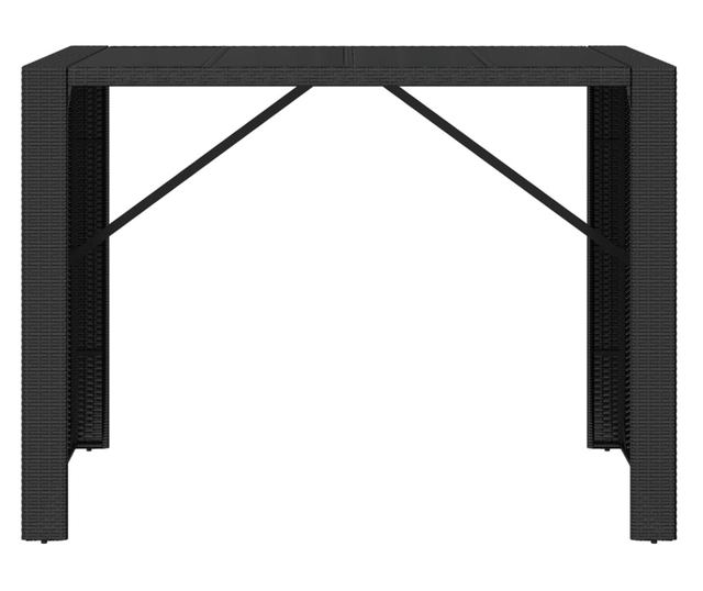 Masă de bar cu blat din sticlă, negru, 145x80x110 cm, poliratan