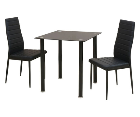 Set masă și scaune de bucătărie, negru, 3 piese