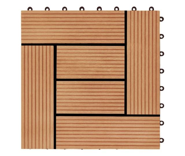Plăci de pardoseală 11 buc, culoare tec, 30 x 30 cm, WPC, 1 mp