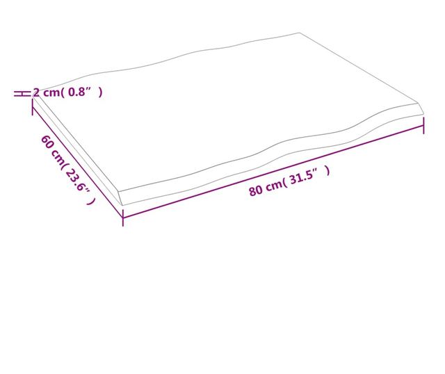 sötétbarna kezelt tömör tölgyfa asztallap 80 x 60 x 2 cm