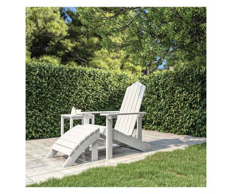 Bela vrtna ležalna garnitura Adirondack iz HDPE z naslonom za noge