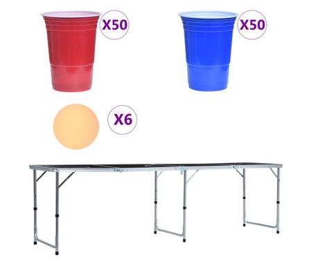 Sklopivi stol za Beer Pong s čašama i lopticama, 240 cm