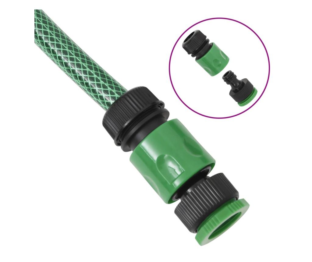 Furtun de grădină cu set de racorduri, verde, 100 m, PVC - 6