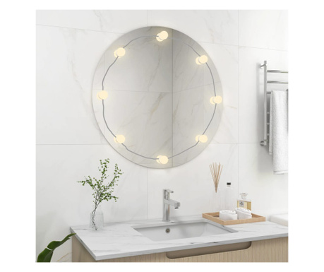 Oglindă de perete cu lumini LED, fără ramă, sticlă, rotundă