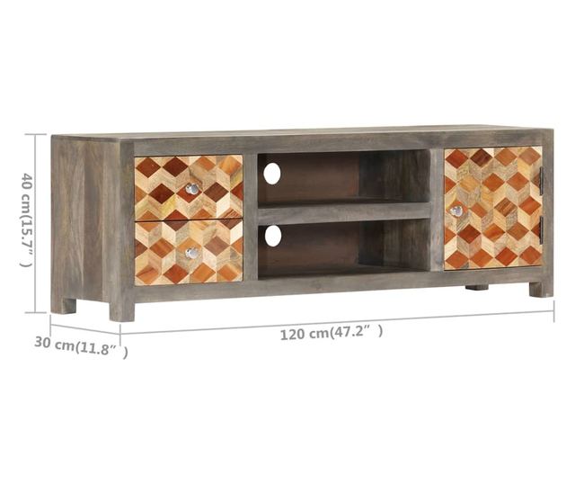 TV komoda, siva, 120 x 30 x 40 cm, masivno drvo manga