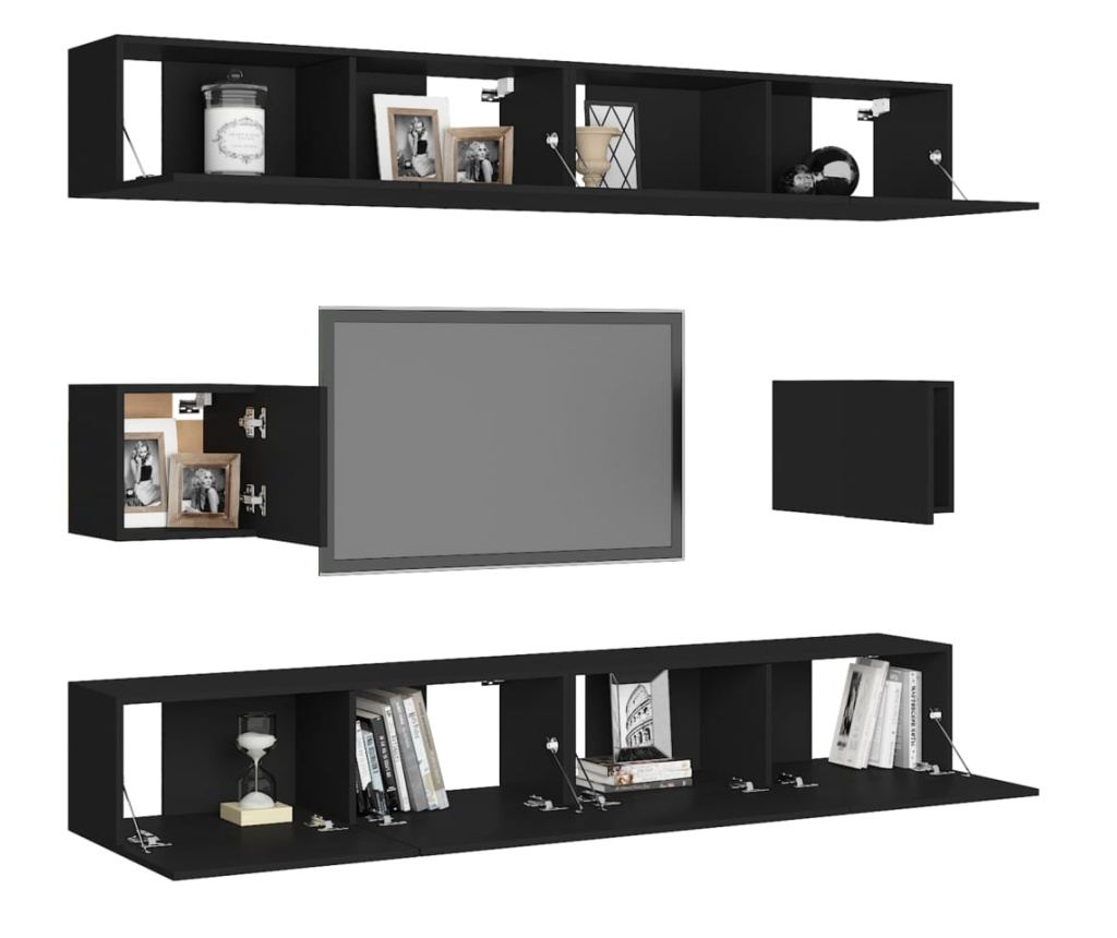 TV Ormarić Set, 6 Komada, Crni, Iverica - 3