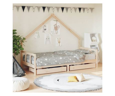 Gyermekgy-keret fikokkal, 90x200 cm, tmr fenyfa