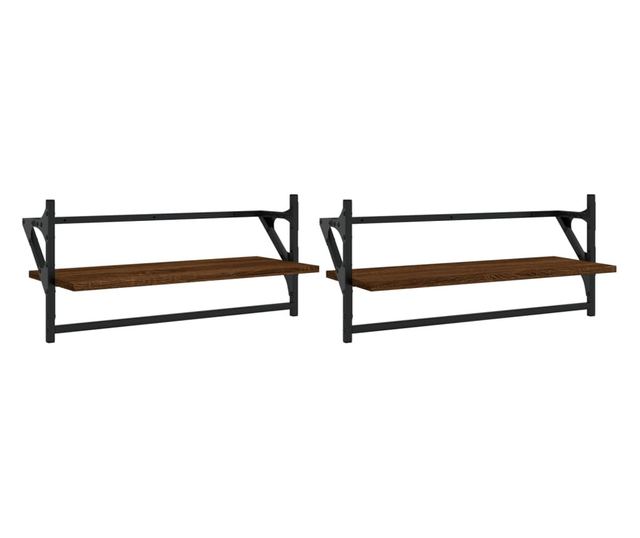 Rafturi de perete cu bare, 2 buc., stejar maro, 65x25x30 cm