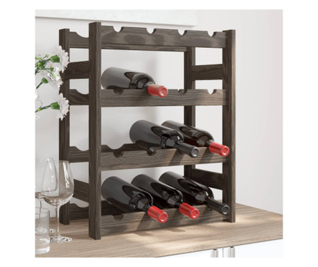 Suport sticle de vin, 16 sticle, gri, lemn masiv de pin