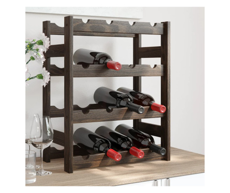 Suport sticle de vin, 16 sticle, negru, lemn masiv de pin