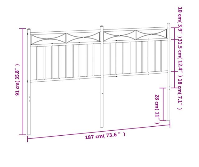 fekete fém fejtámla 180 cm