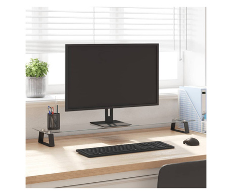 Suport de monitor, negru, 100x20x8 cm, sticlă securizată/ metal
