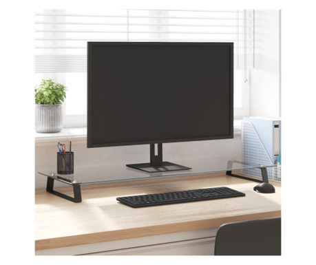 Suport de monitor, negru, 100x35x8 cm, sticlă securizată/ metal