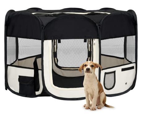 Țarc de câini pliabil cu sac de transport, negru, 125x125x61 cm